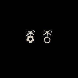 Bow Flower Asymmetrical Dangle Earring 1 Pair - Silver - One Size