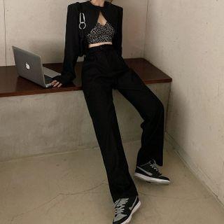 Plain Open Jacket / Wide Leg Pants