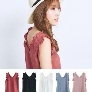 Frill Trim V-neck Sleeveless Top