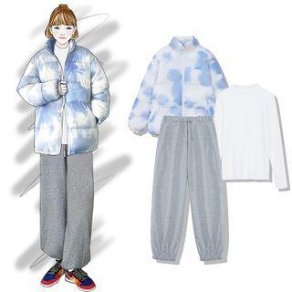 Dye Print Zip Padded Coat / Long-sleeve T-shirt / Cropped Harem Pants