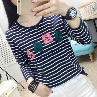 Striped Letter Embroidered T-shirt