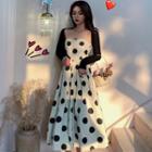 Dotted Midi Spaghetti Strap A-line Dress / Arm Sleeves