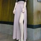 Lace Panel Elbow Sleeve Side Slit Maxi Dress