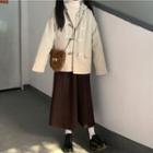 Hooded Toggle Coat / Midi A-line Skirt