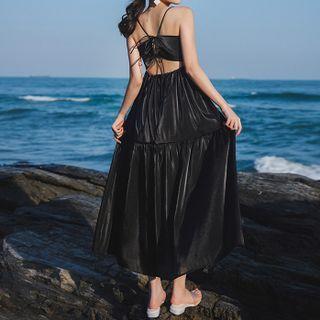 Spaghetti Strap Cutout Plain Maxi Dress