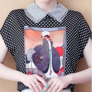 Dotted Printed Short-sleeve Chiffon Top