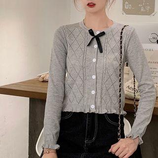 Bow-detail Ruffled Long-sleeve Knit Top
