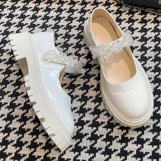 Beaded Platform Block Heel Mary Jane Shoes