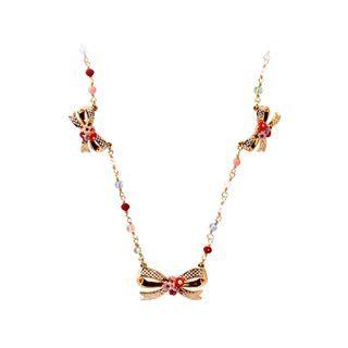 Fashion And Elegant Plated Gold Enamel Ribbon Necklace With Cubic Zirconia Golden - One Size