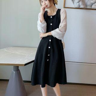 Two-tone Panel Midi A-line Dress / Camisole Top
