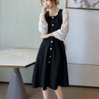 Two-tone Panel Midi A-line Dress / Camisole Top
