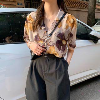 Short-sleeve Floral Printed Shirt Yellow - One Size
