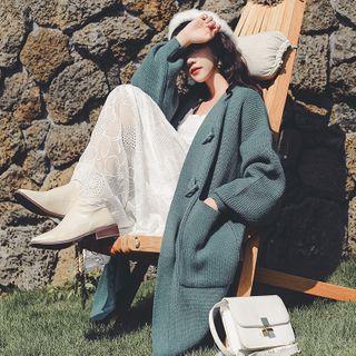 Toggle Long Cardigan Dark Green - One Size