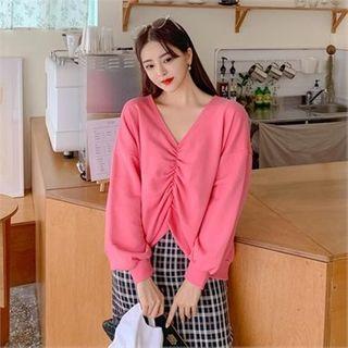 V-neck Shirred Sweatshirt