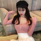 Zip Detail Long-sleeve Knit Top Mauve Pink - One Size
