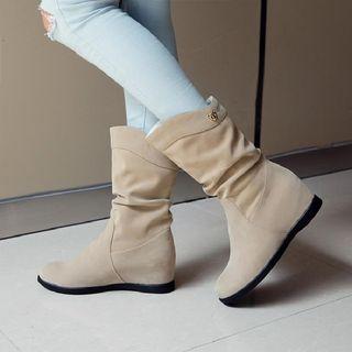 Hidden-wedge Round-toe Short Boots