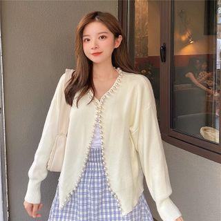 Faux-pearl Loose-fit Cardigan