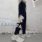 Bear Print Knit Cropped Harem Pants