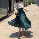 Bell-sleeve Double-breasted Shirt / Pleated Midi A-line Skirt