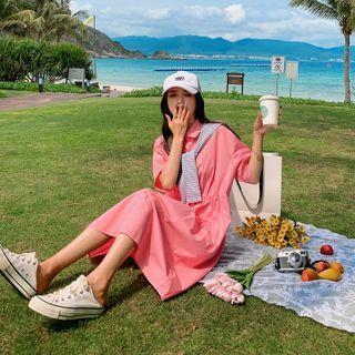 Short-sleeve Drawstring Midi Shirtdress