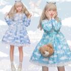 Cloud Print Long-sleeve A-line Dress
