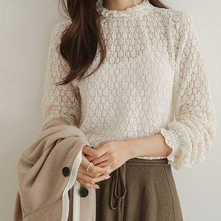 Smocked-edge Lace Top