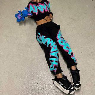 Set: Lettering Crop Hoodie + Wide Leg Pants