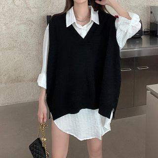 Striped Shirt / V-neck Vest