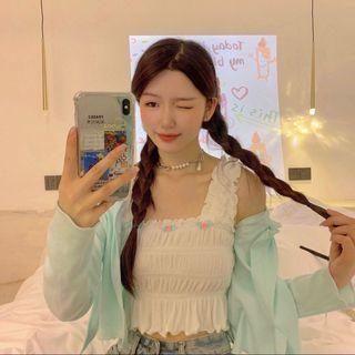 Sleeveless Floral Top White - One Size