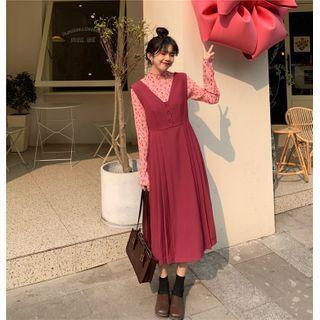 Long-sleeve Floral Print Top / Sleeveless Dress