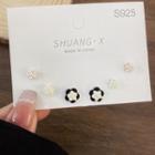 Set Of 6: Flower Stud Earring Set Of 6 - Ch - White & Black - One Size