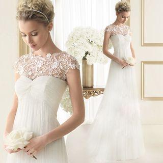 Lace Panel Trained Wedding Dress