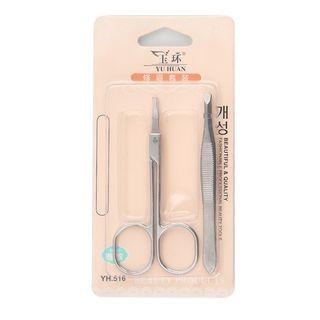 Set: Eyebrow Scissors + Tweezers Silver - One Size