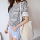 Lace-trim Stripe Cotton T-shirt