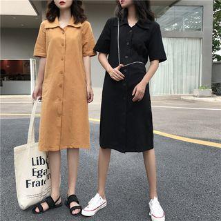 Single-breasted Elbow-sleeve Shirtdress