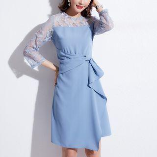 Lace Panel Ruffle Chiffon Dress