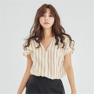 V-neck Cap-sleeve Stripe Top