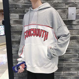 Lettering Color Block Hooded Sweatshirt