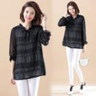 Plain V-neck Long-sleeve Chiffon T Shirt