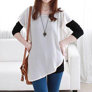 Long-sleeve Mock Two-piece Top With Belt