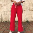 Drawstring Contrast Trim Wide-leg Pants Red - One Size