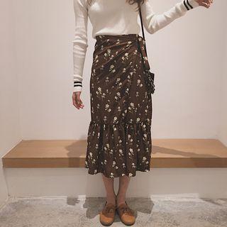 Ruffle Floral Midi Skirt