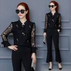 Lace-panel Sleeve Embroidery Blouse