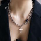Couple Matching Cross Pendant Layered Chain Necklace Sliver - One Size