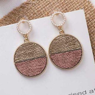 Faux Pearl Hoop Fabric Disc Dangle Earring
