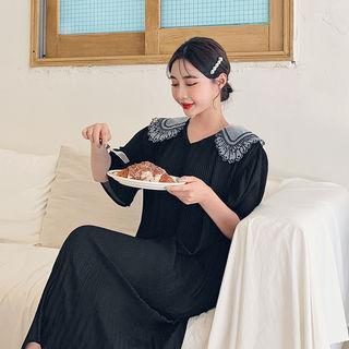 Lace-collar Accordion-pleat Long Dress