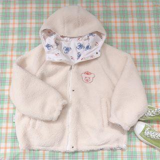 Bear Applique Hood Zip Jacket Off White - One Size