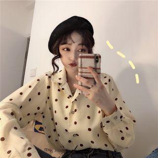 Dot Long-sleeve Loose-fit Shirt Beige - One Size