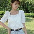 Puff-sleeve Lace Cropped Top