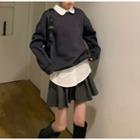 Fleece Sweatshirt / Peter-pan Collar Shirt / Pleated Skirt